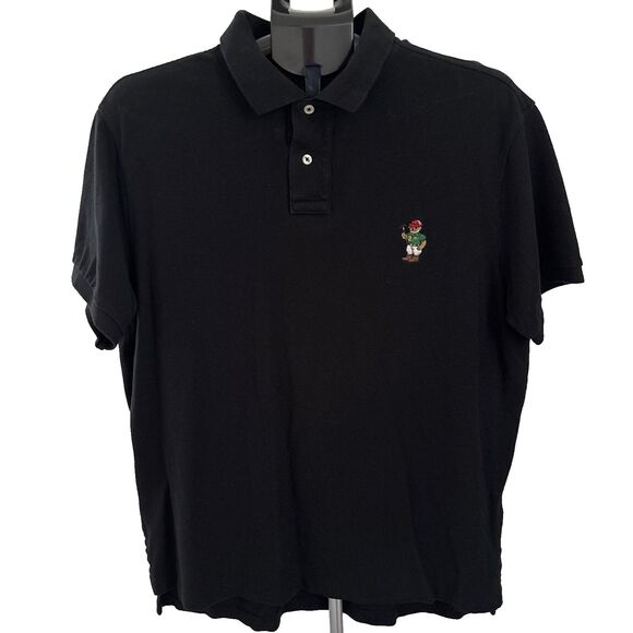 Ralph Lauren Polo Croquet Bear Men's Black Custom Fit XL Short Sleeve Polo Shirt - Picture 1 of 8